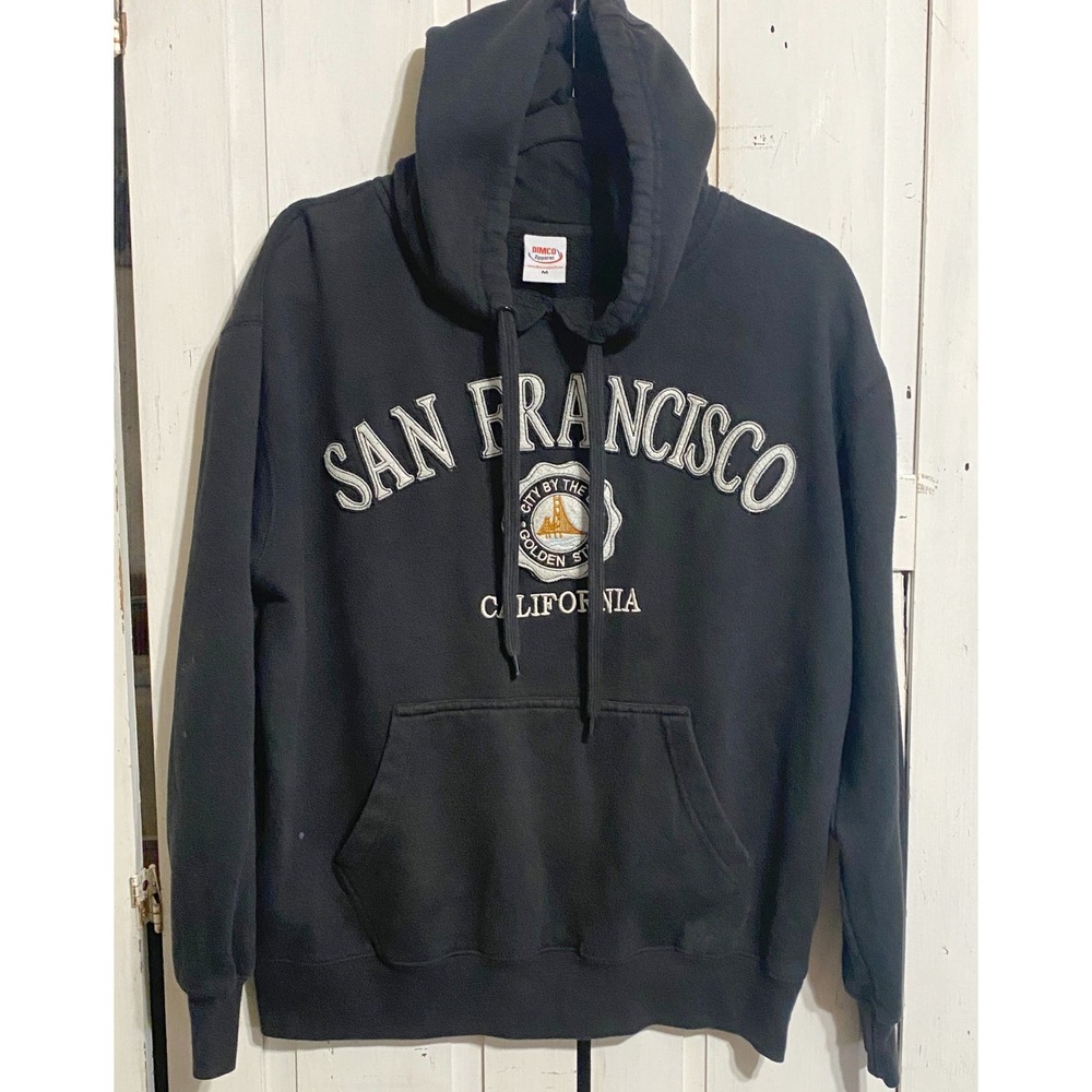 VTG Dimco Apparel San Francisco California Hoodie Black Embroidered Sweatshirt M